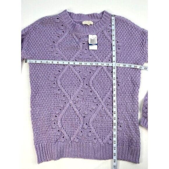 Ultra Flirt Sweater Top XS Purple Chunky-Knit Crew - Picture 4 of 8